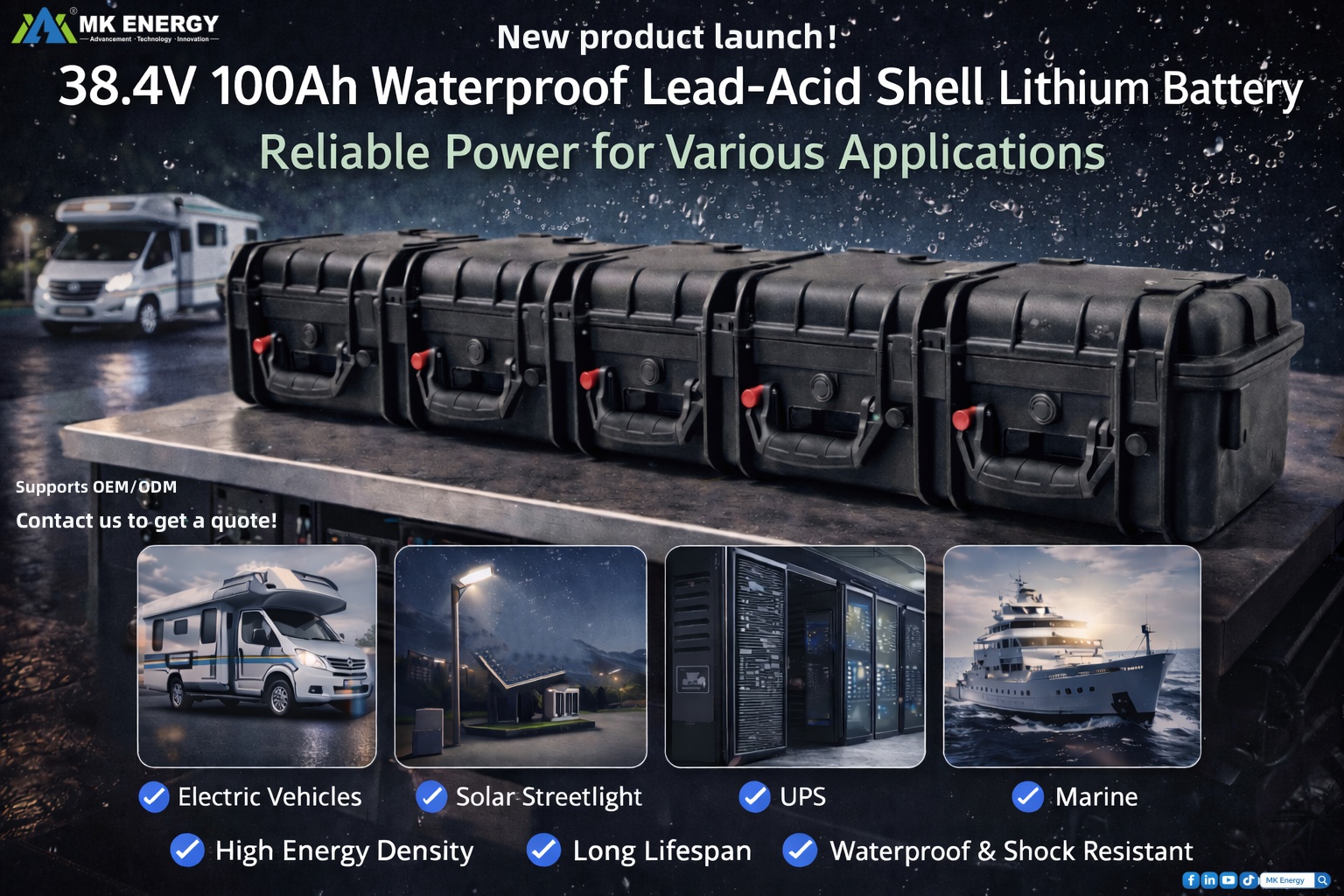 38.4v 100ah waterproof lead acid shell lithium battery